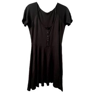 90s-Style Button Front Mini Black Dress
